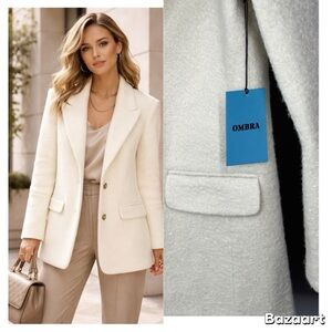 Ombre Women's Cream Wool Blazer Sz 44